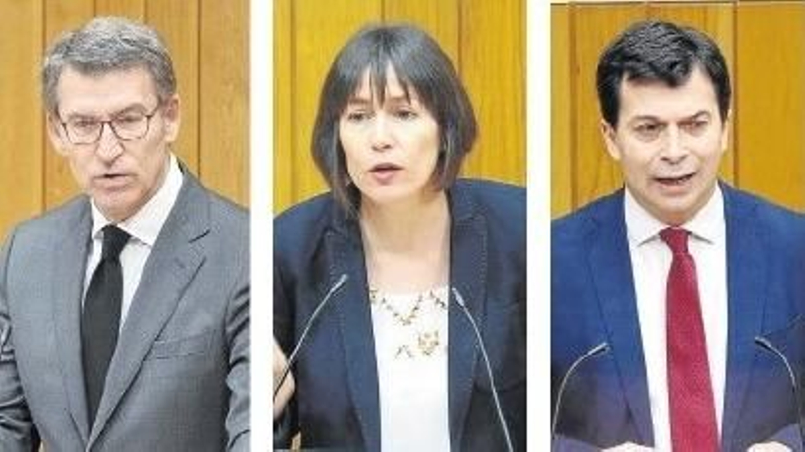 Alberto Núñez Feijóo, Ana Pontón y Gonzalo Caballero.