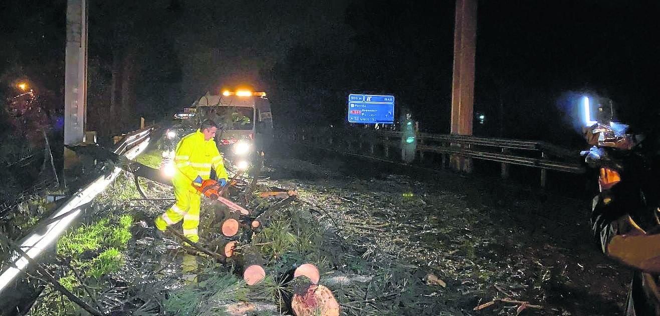 La autovía A-55 tuvo que ser cortada con la borrasca "Elsa" por la caída de árboles.
