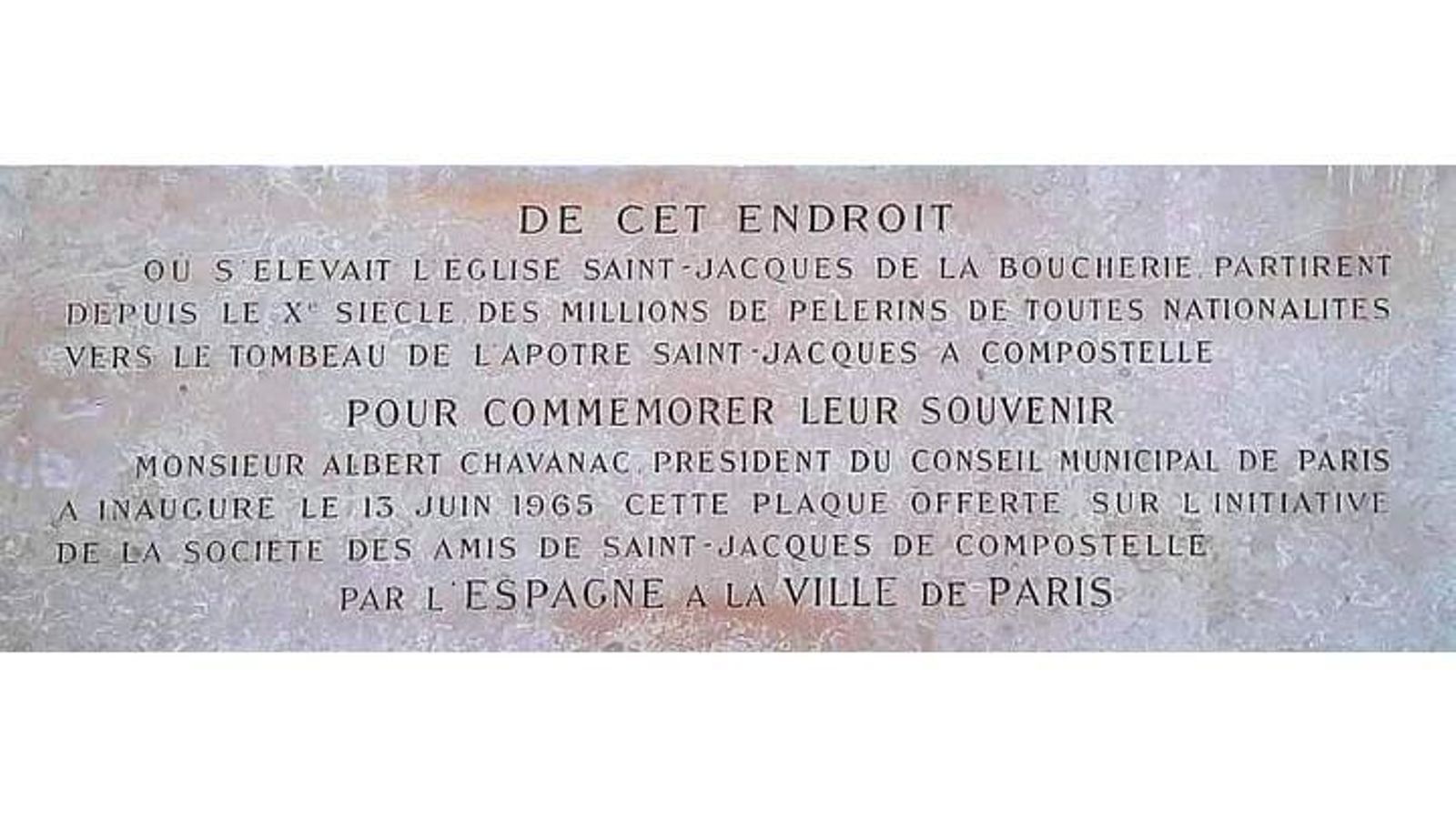 Placa en el barrio parisino de Santiago de los carniceros