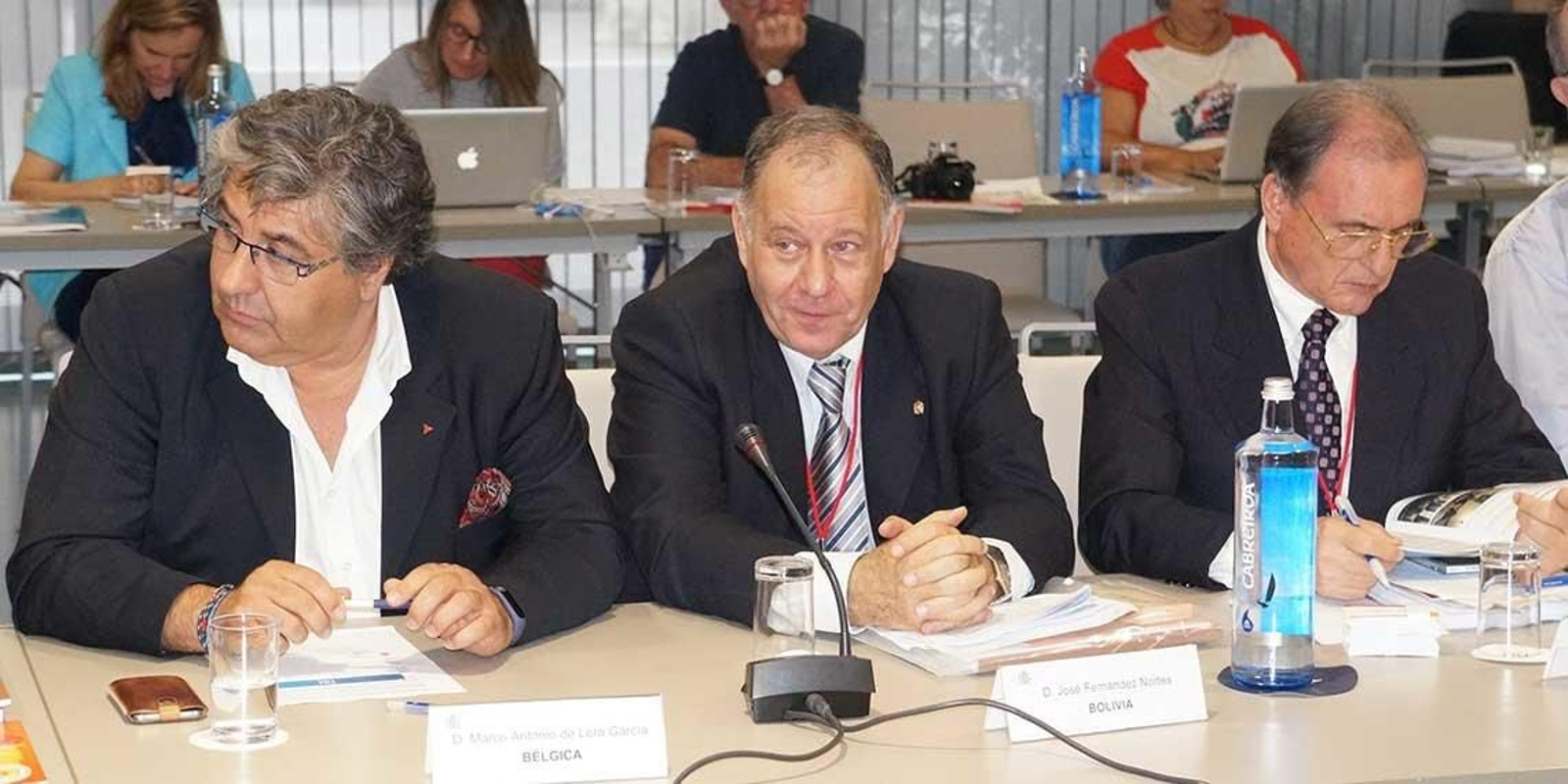 Marco de Lera, a la izquierda, en el último Pleno del CGCEE, celebrado en junio en Madrid.