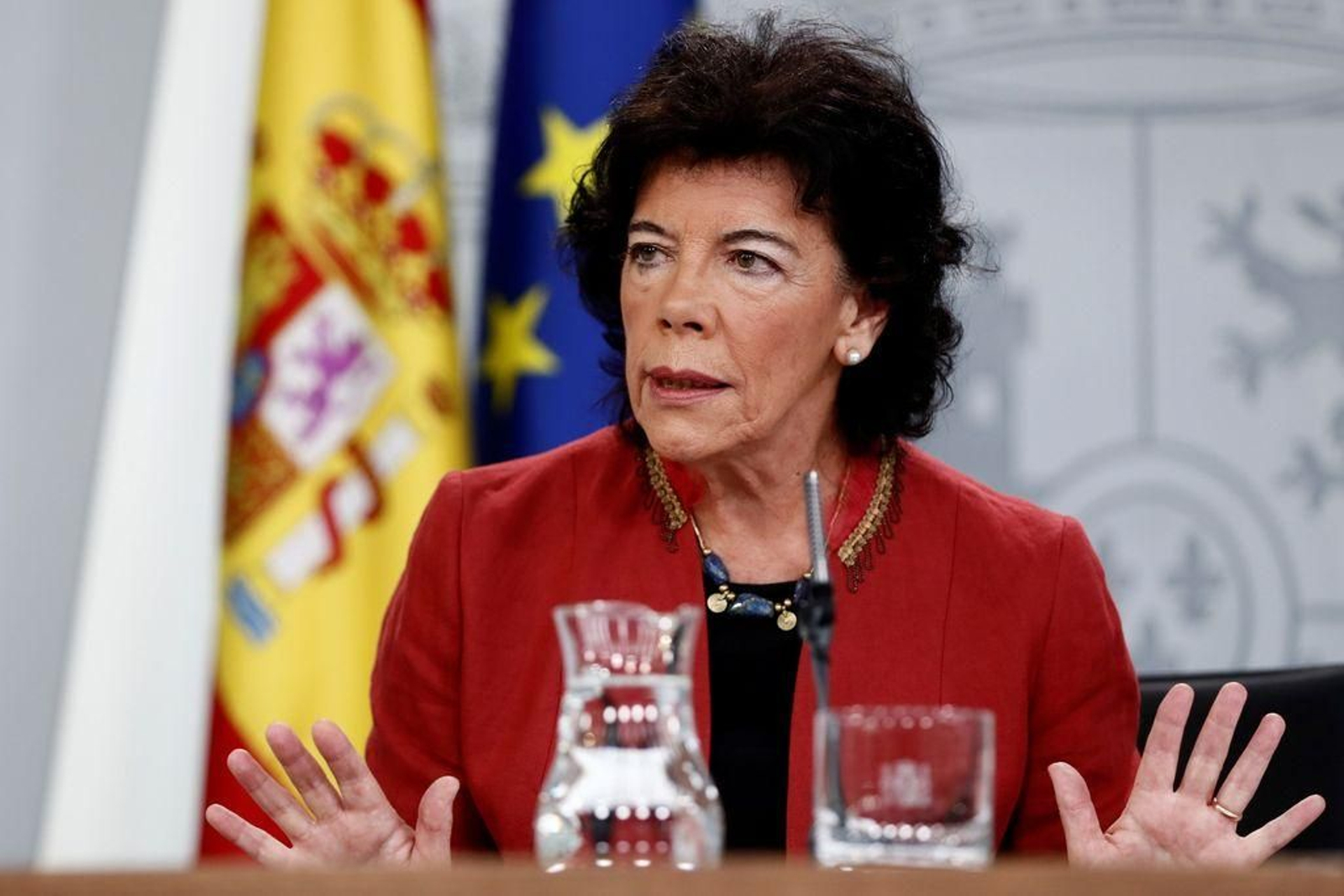 Isabel Celáa, ministra de Educación, en una rueda de prensa en la Moncloa.