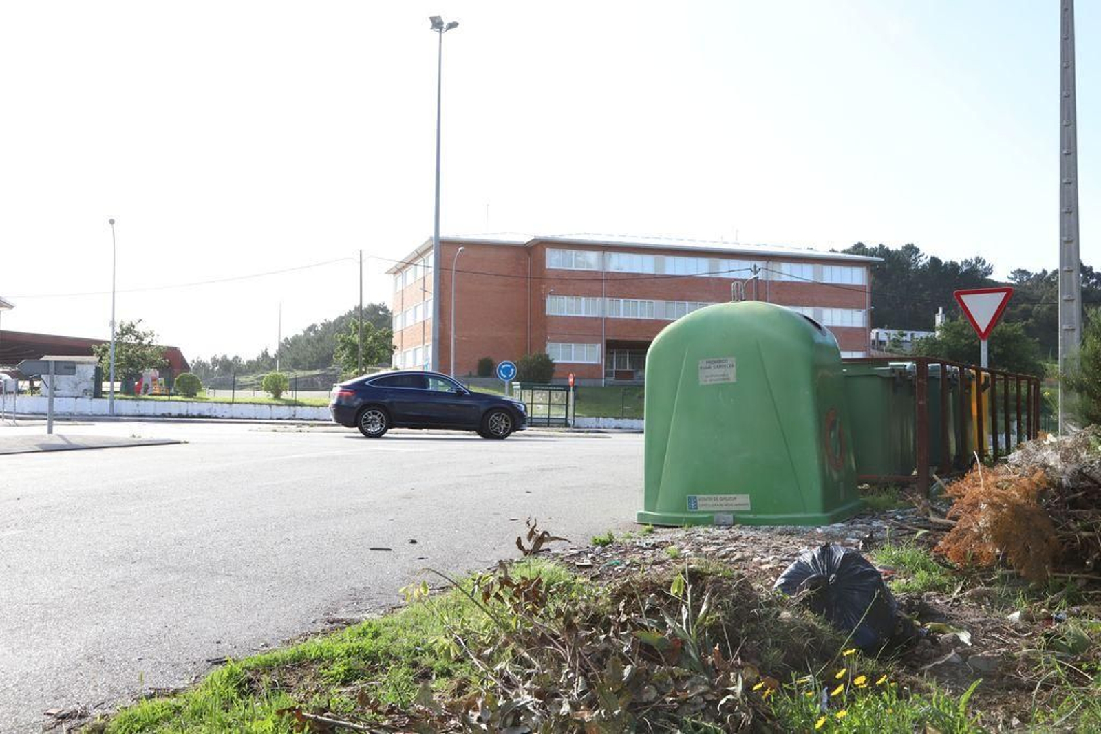 El gato apareció colgado ayer de la estructura metálica que agrupa los contenedores.