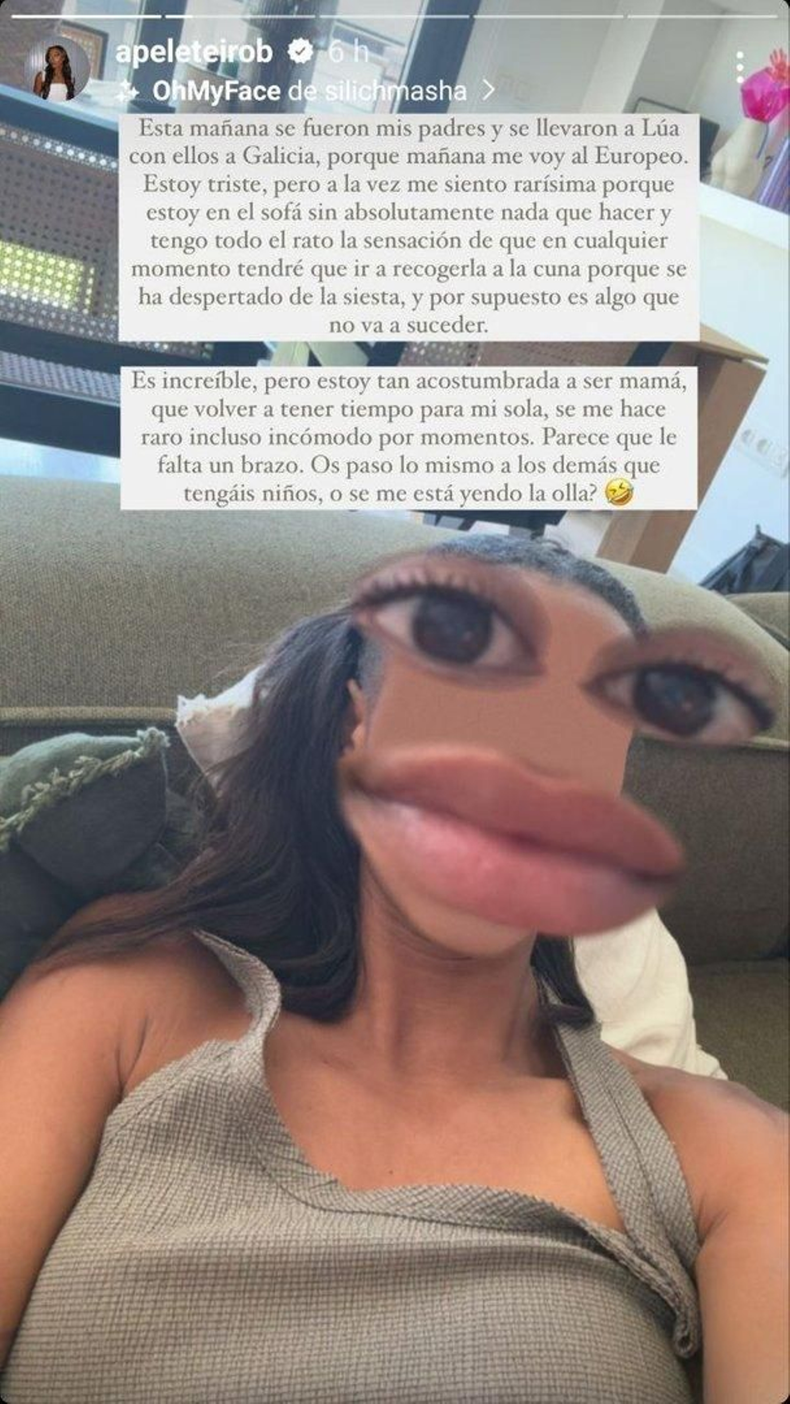 El mensaje que compartió Ana Peleteiro a través de los stories de Instagram el domingo para contar la situación en la que se encontraba. // Instagram (@apeleteirob)