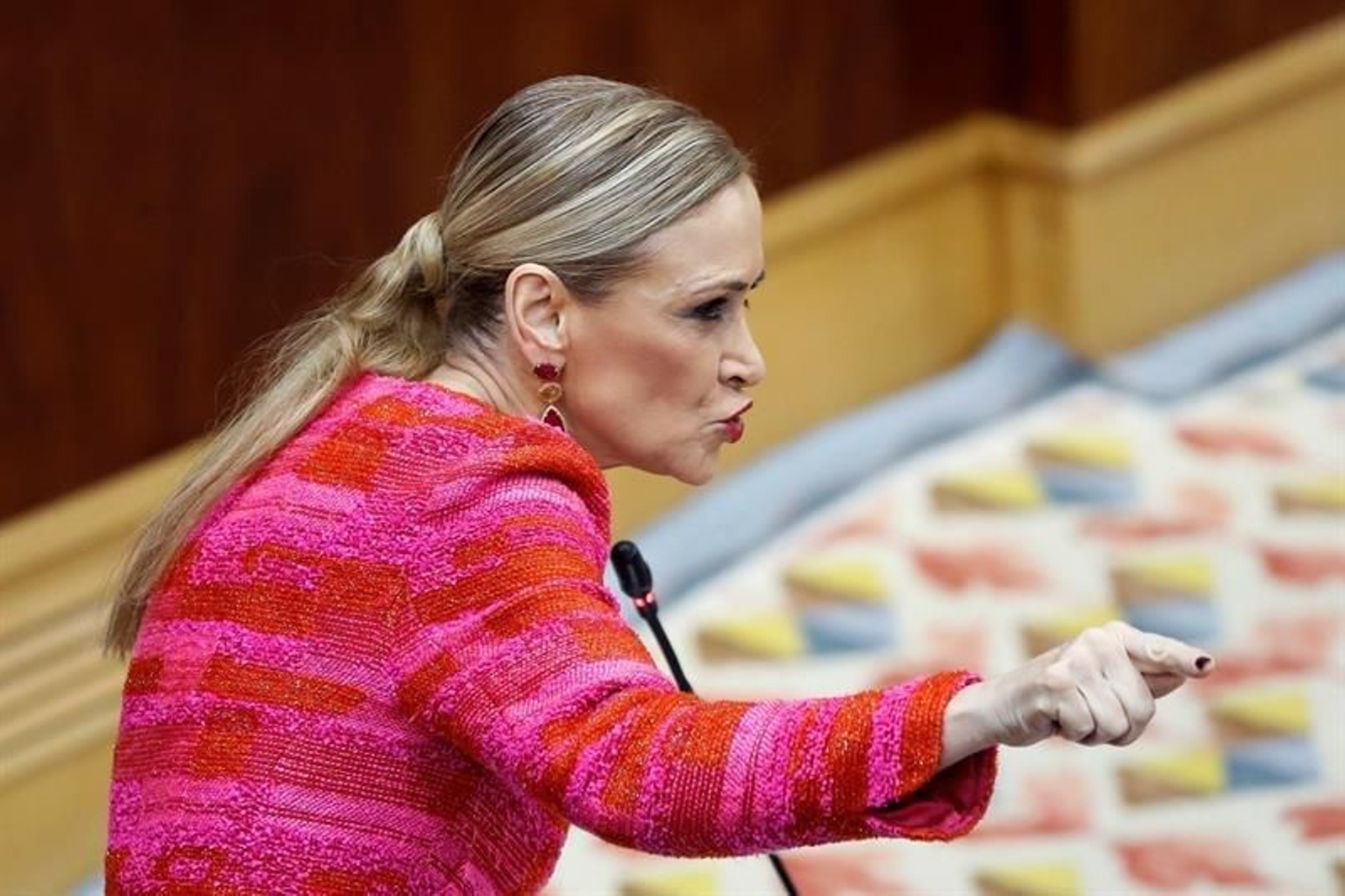 Cristina Cifuentes, durante su intervención en el Parlamento madrileño.