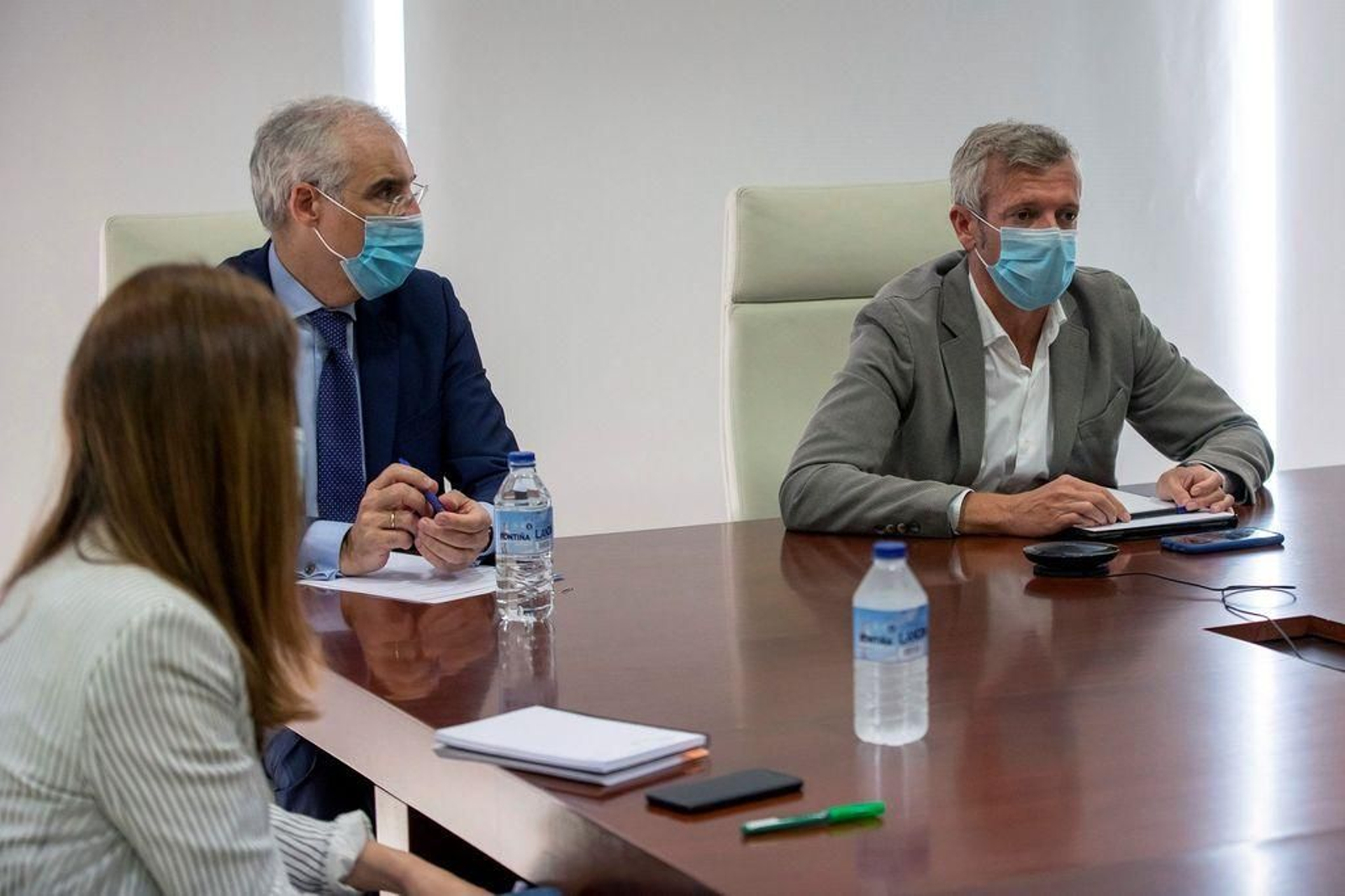 Francisco Conde y Alfonso Rueda, durante la reunidón de ayer por videoconferencia.