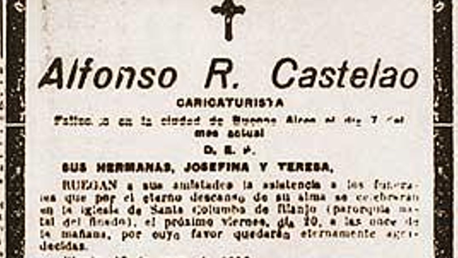 Esquela de Castelao publicada en la prensa gallega de la época 