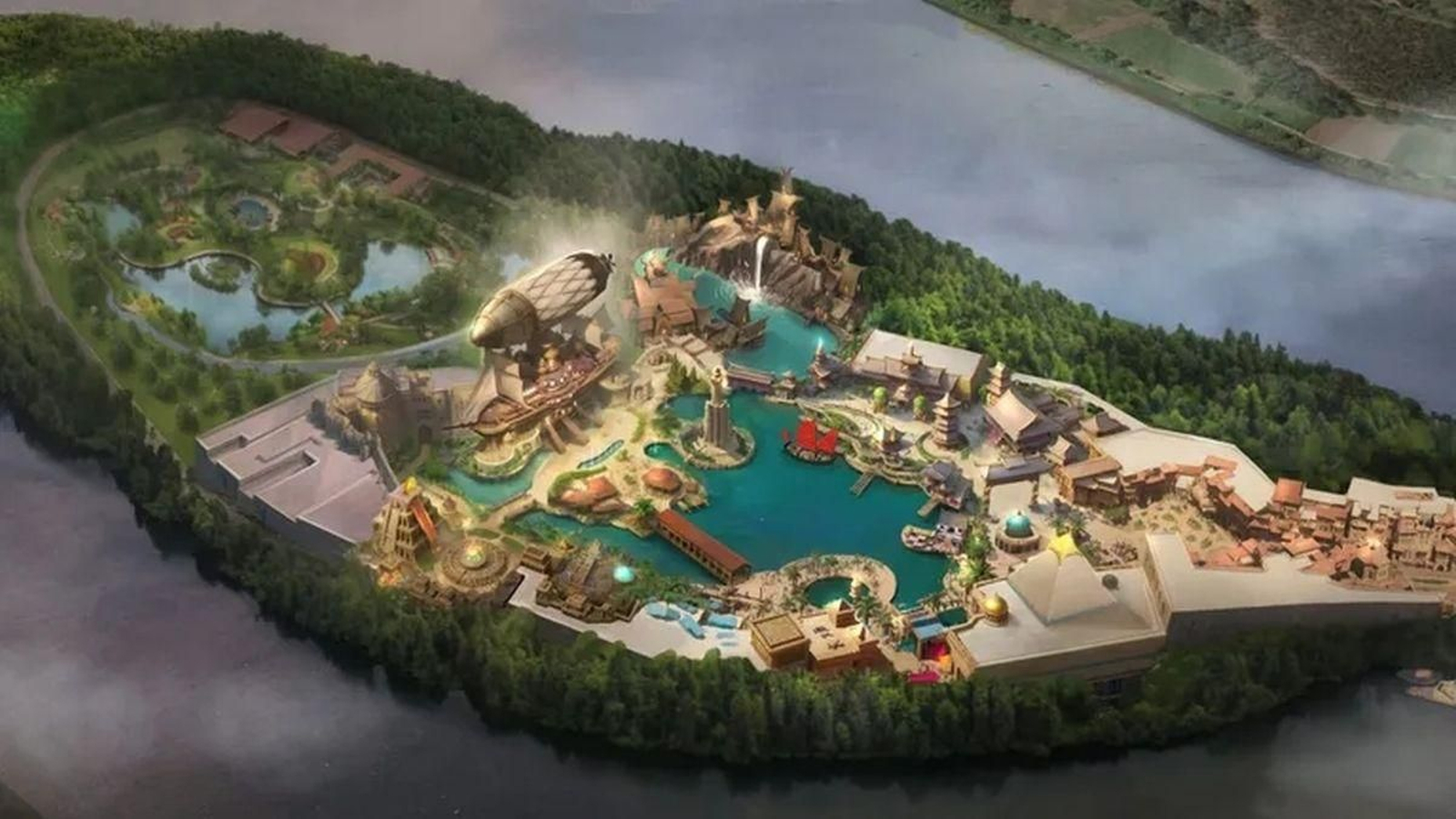 Una de las infografías sobre el desarrollo de Porto Boega en la isla, situada frente a Tomiño.