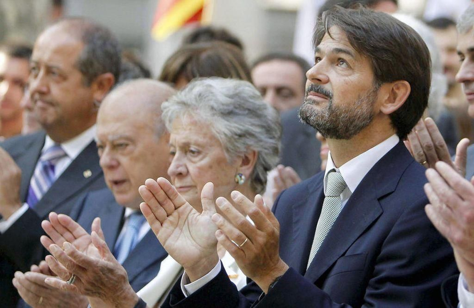 Jordi Pujol, su esposa Marta Ferrusola y uno de sus hijos, Oriol Pujol, en un acto independentista.