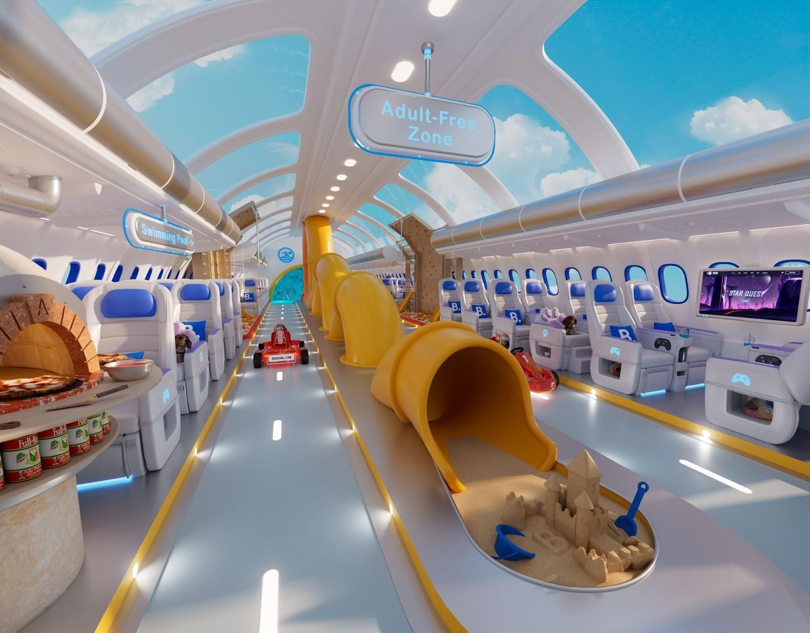 Interior del avión del futuro diseñado por 5.000 niños europeos.