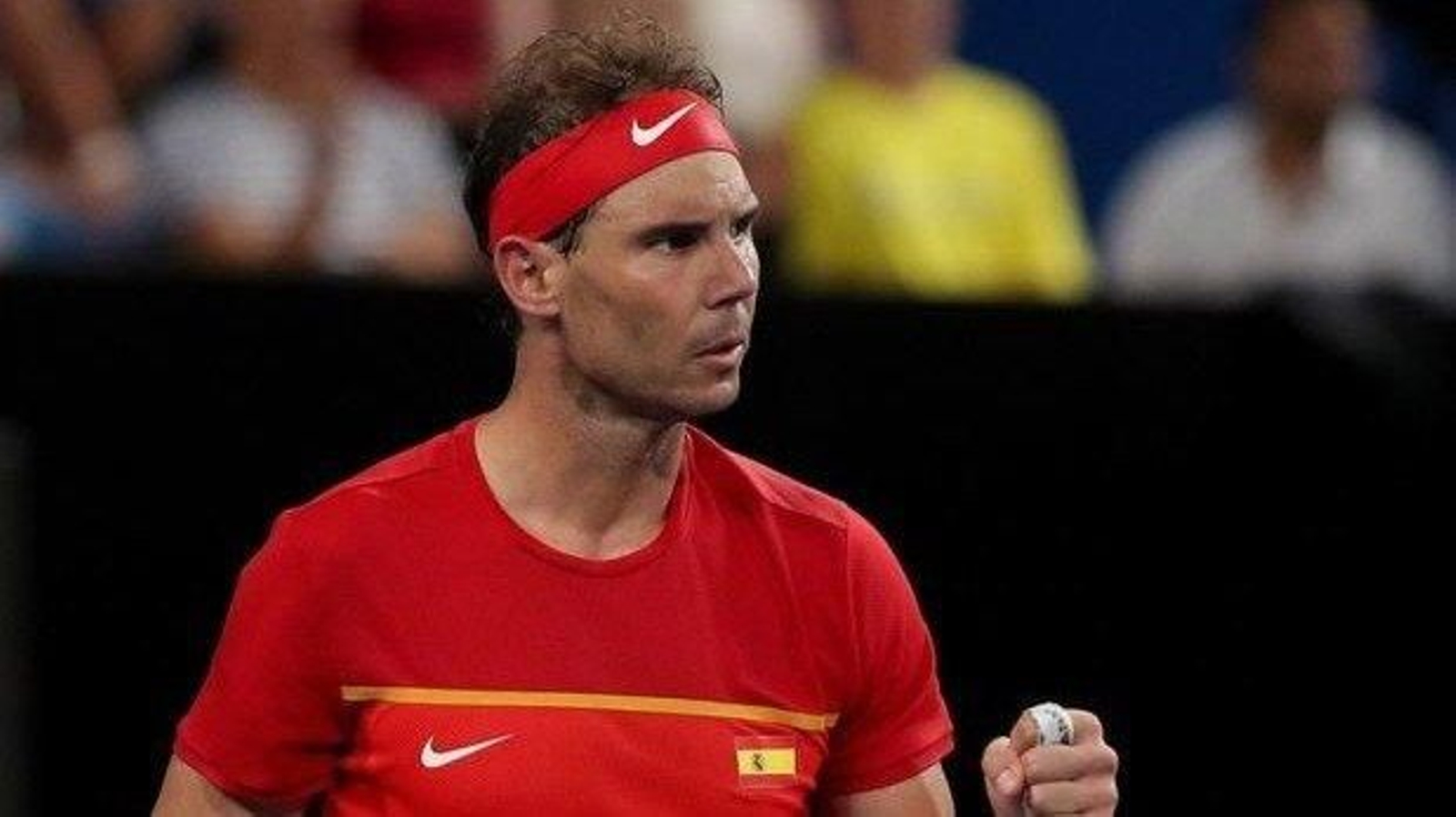 Rafael Nadal celebra un punto en su partido con Basilashvili.