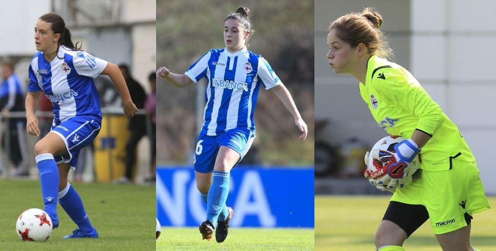 Las jugadoras del Deportivo Patricia Díaz, Laura Vázquez y Ana González 'Anita'