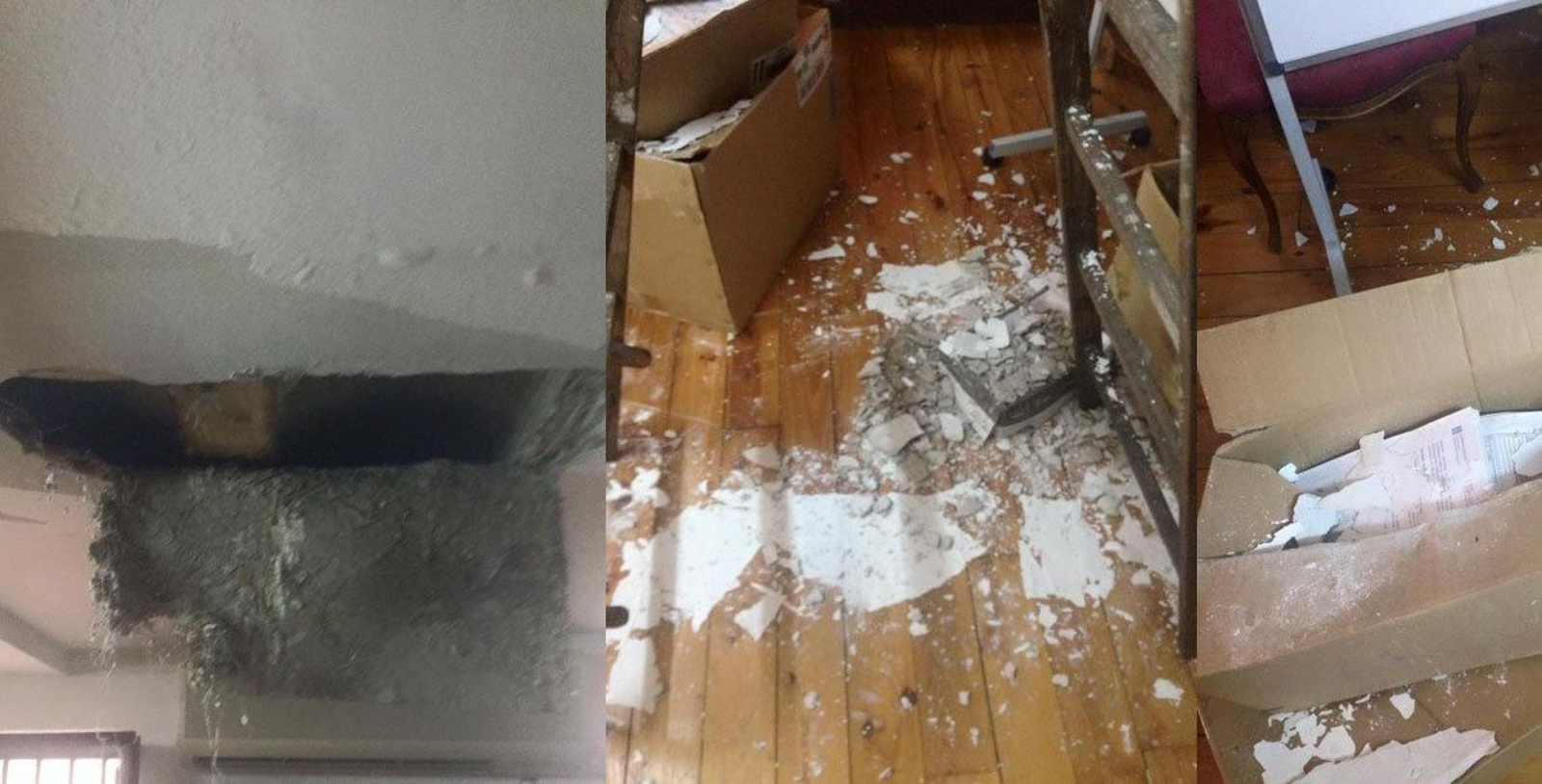 Varios aspectos del desplome del techo del Centro Galego de Barcelona.