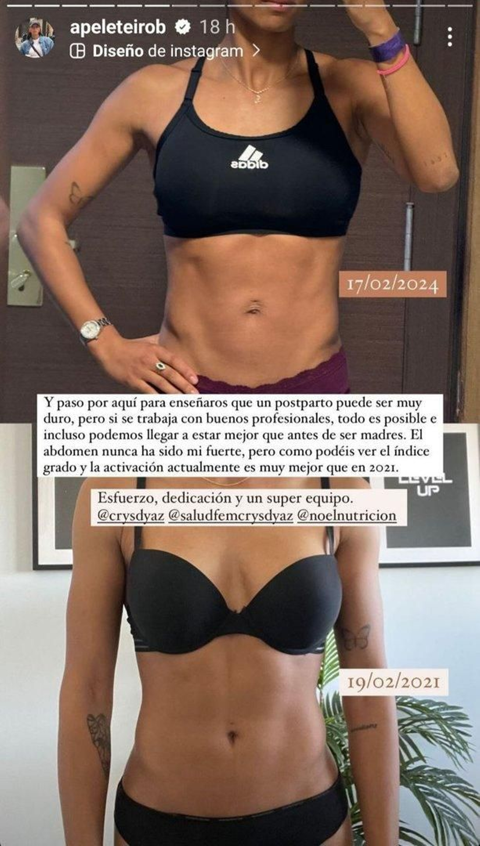 El antes y después del cuerpo de Ana Peleteiro. // Instagram (@apeleteirob)