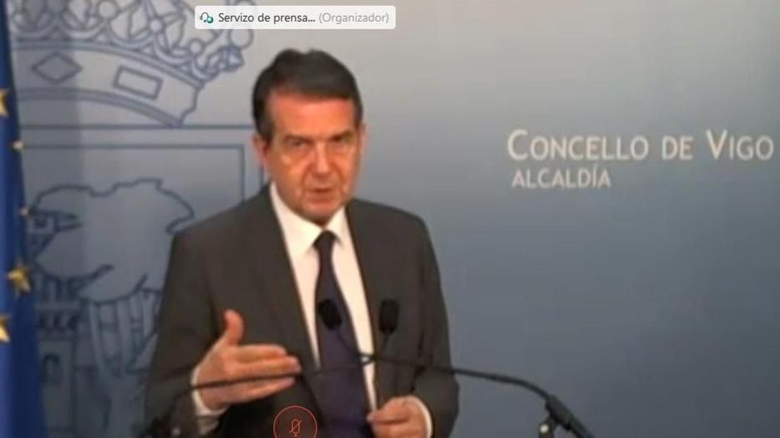 Abel Caballero esta mañana en rueda de prensa por videoconferencia.