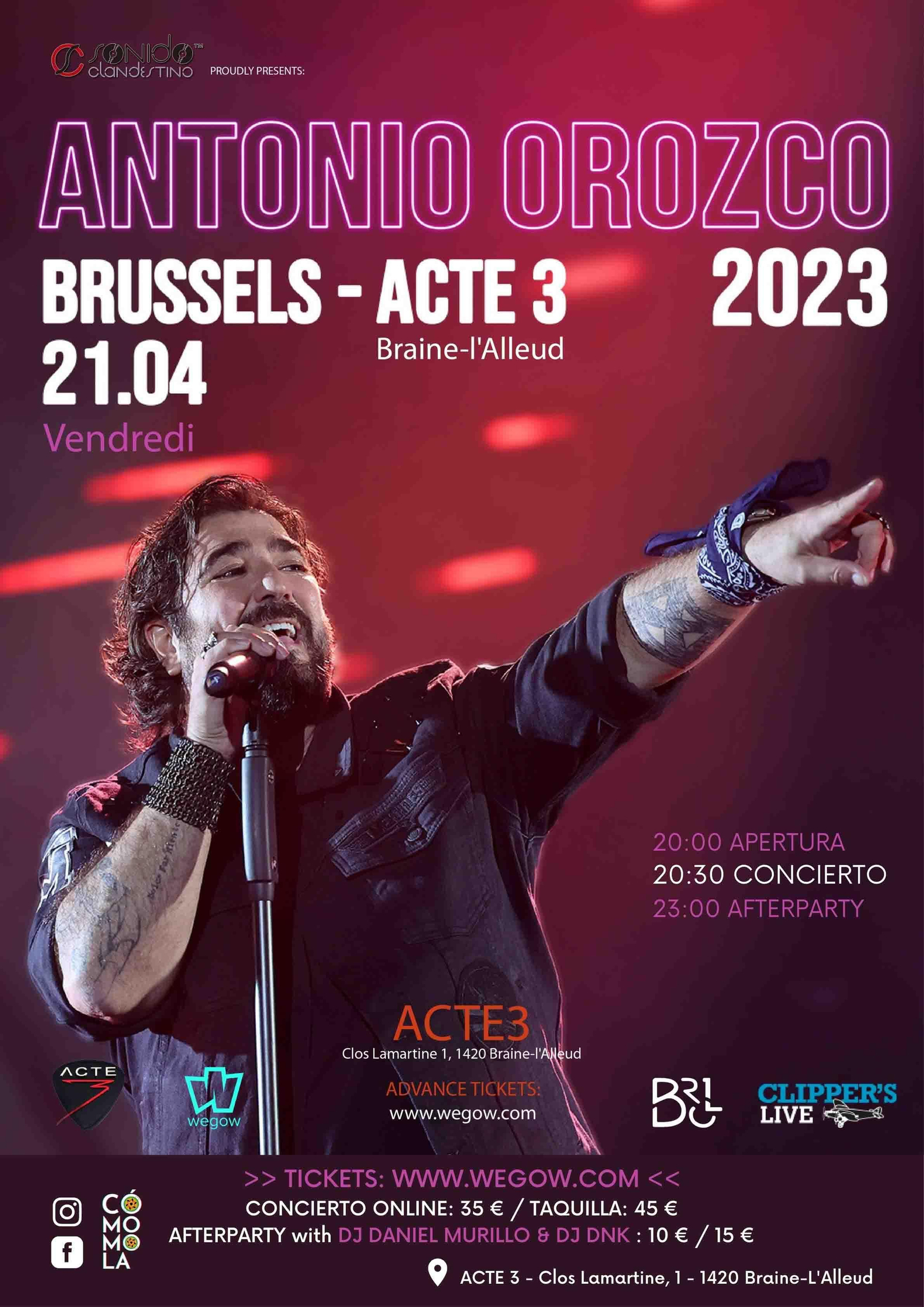 Cartel de la actuación de Antonio Orozco en Bruselas