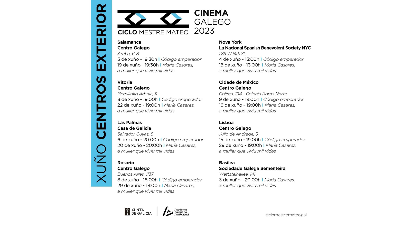 Proyecciones de junio del Ciclo Mestre Mateo