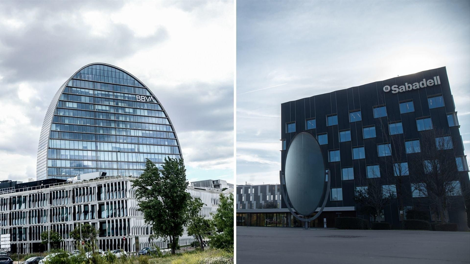 Las sedes de BBVA y Sabadell. / E.P.