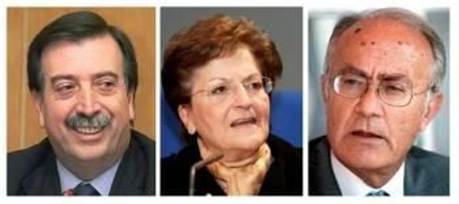 Fotos de archivo del vicepresidente del Tribunal Constitucional, Eugeni Gay, y de los magistrados Elisa Pérez y Javier Delgado (izda-dcha), que han presentado hoy su renuncia. Foto: EFE