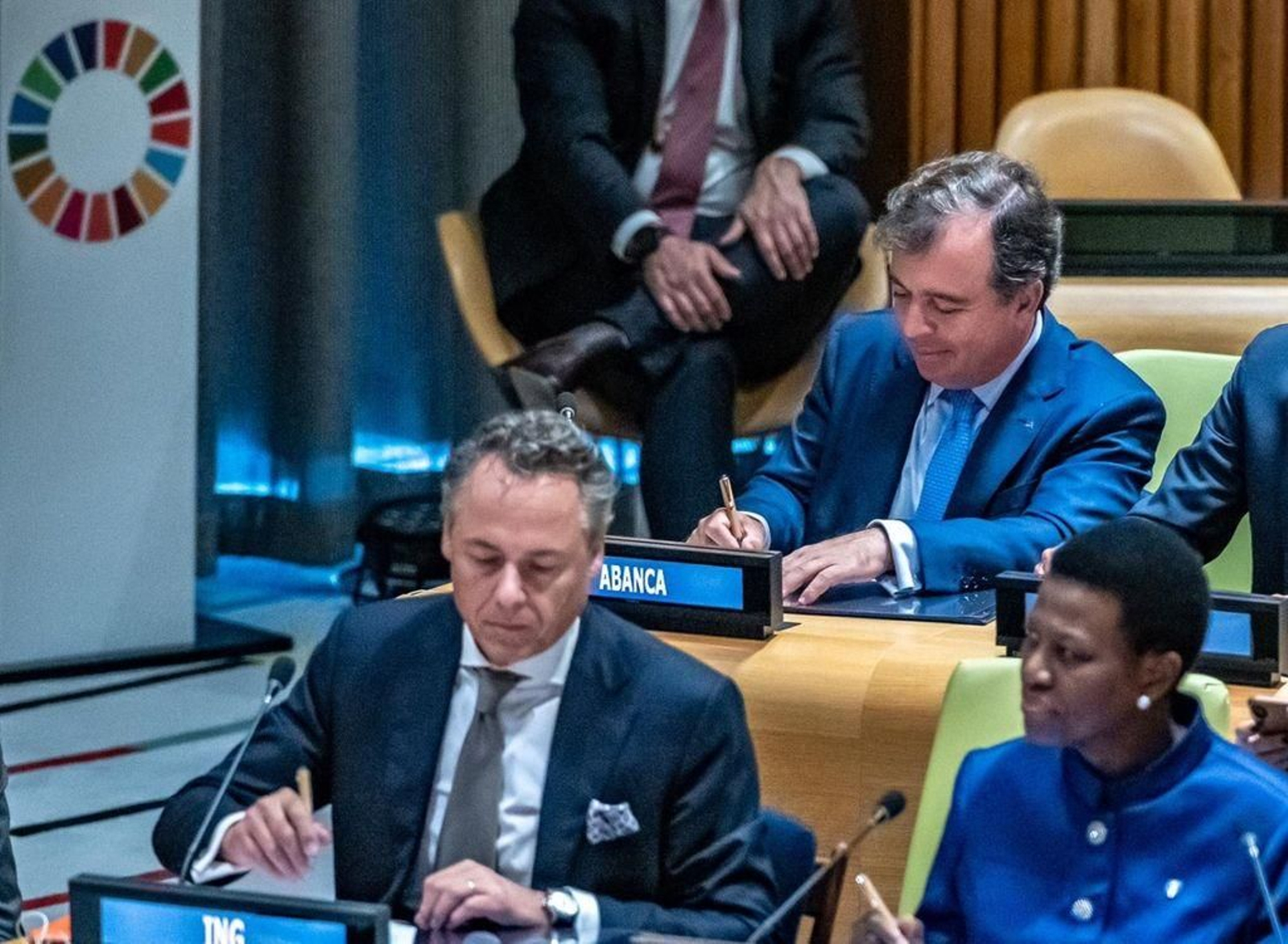 El consejero delegado de Abanca, Francisco Botas, en un acto celebrado en la ONU en 2019.