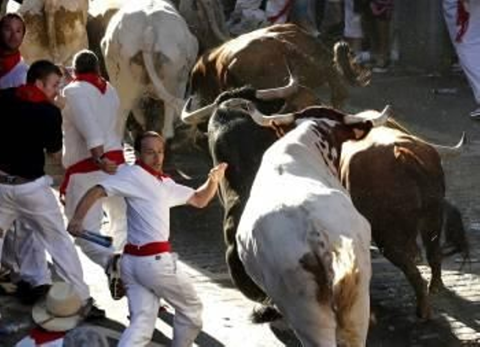 Los mozos entre los astados, en una carrera limpia.