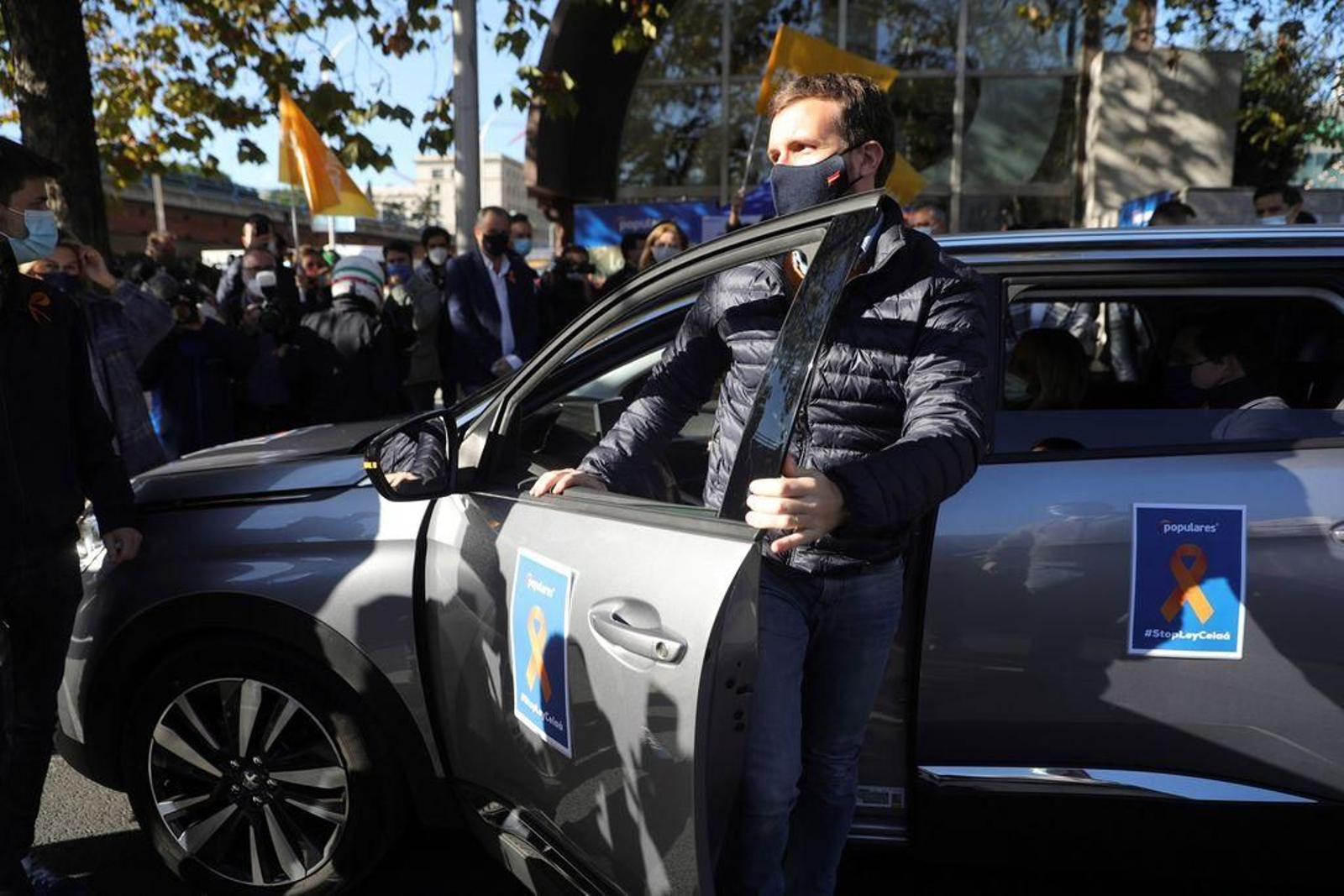 El presidente del PP, Pablo Casado, en la manifestación de coches del domingo contra el "ley Celáa".