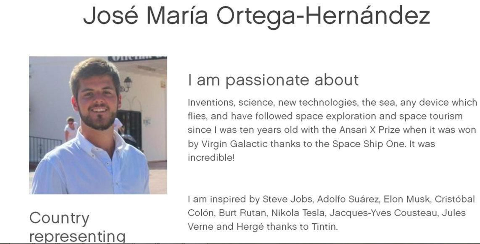 El perfíl de José María Ortega-Hernández en la página de "One Young World", la cumbre mundial de jóvenes.