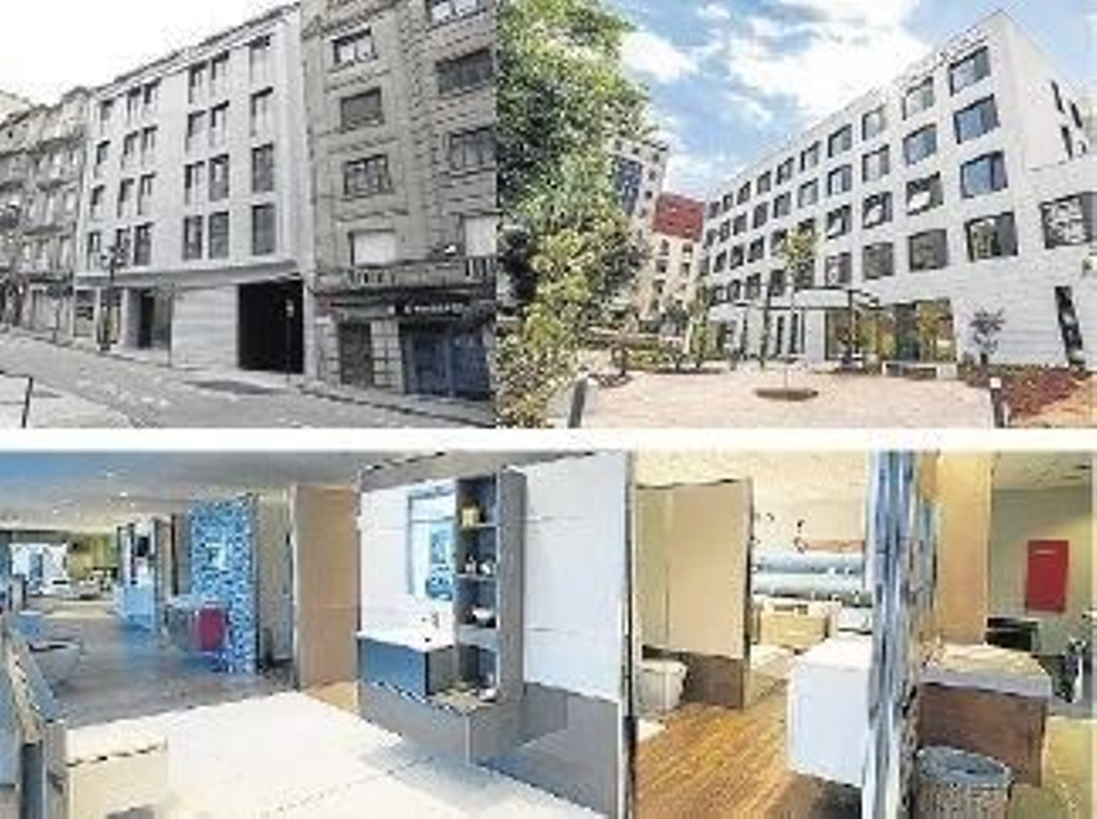 Los edificios premiados por Aproin este año. Debajo, exposición de baños de Laguarida & Moreira.