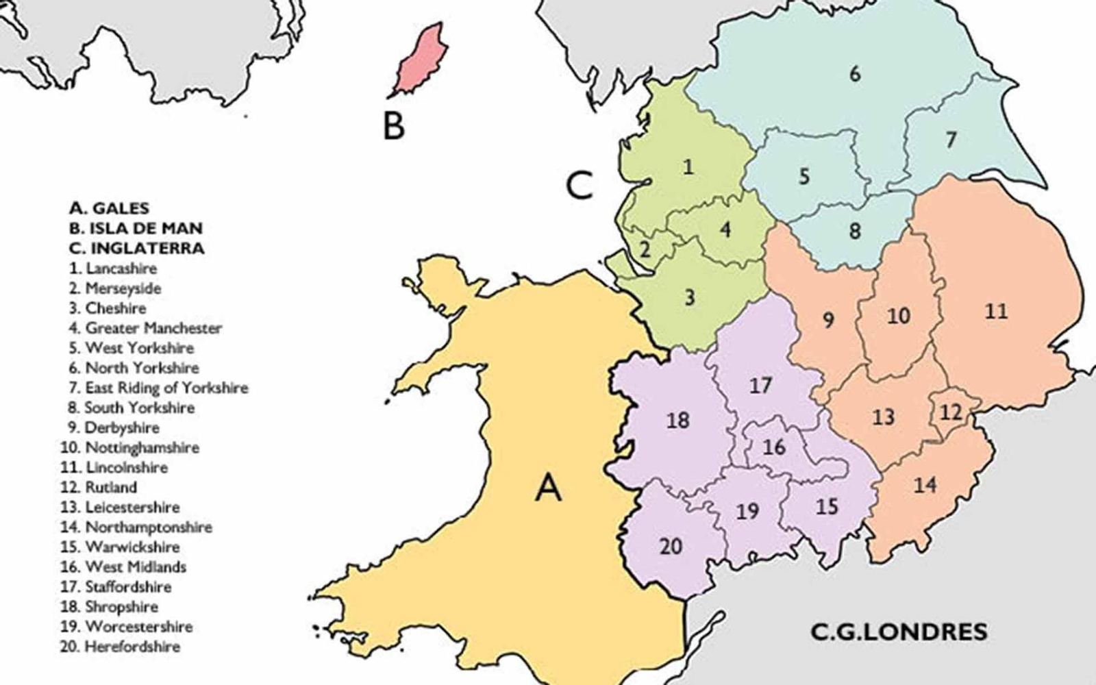 Mapa de la demarcación del Consulado General de Manchester