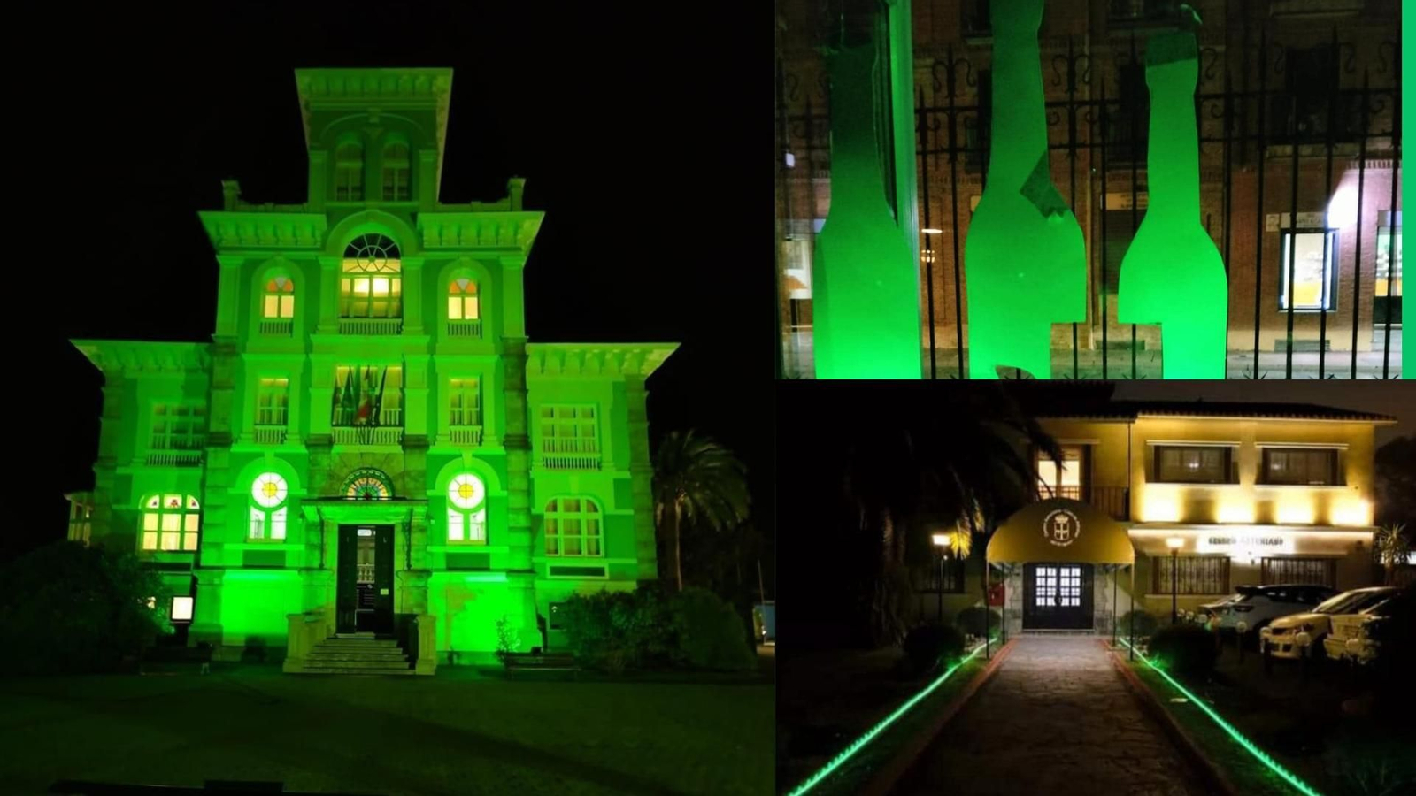 Edificios representantivos de la emigración se tiñen de verde.