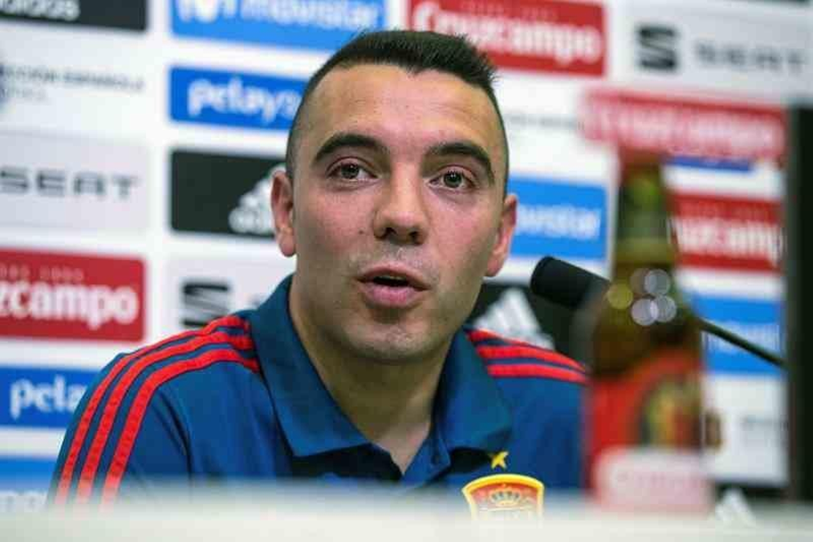 El delantero Iago Aspas, durante la rueda de prensa