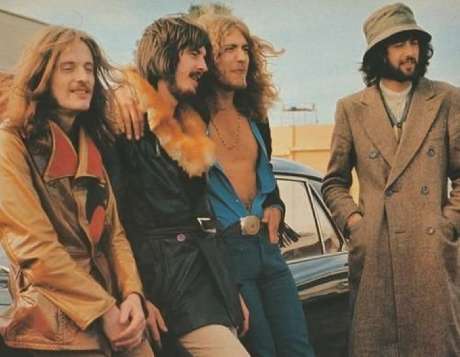 Los miembros de Led Zeppelin en el backstage del festival de Bath en 1970.