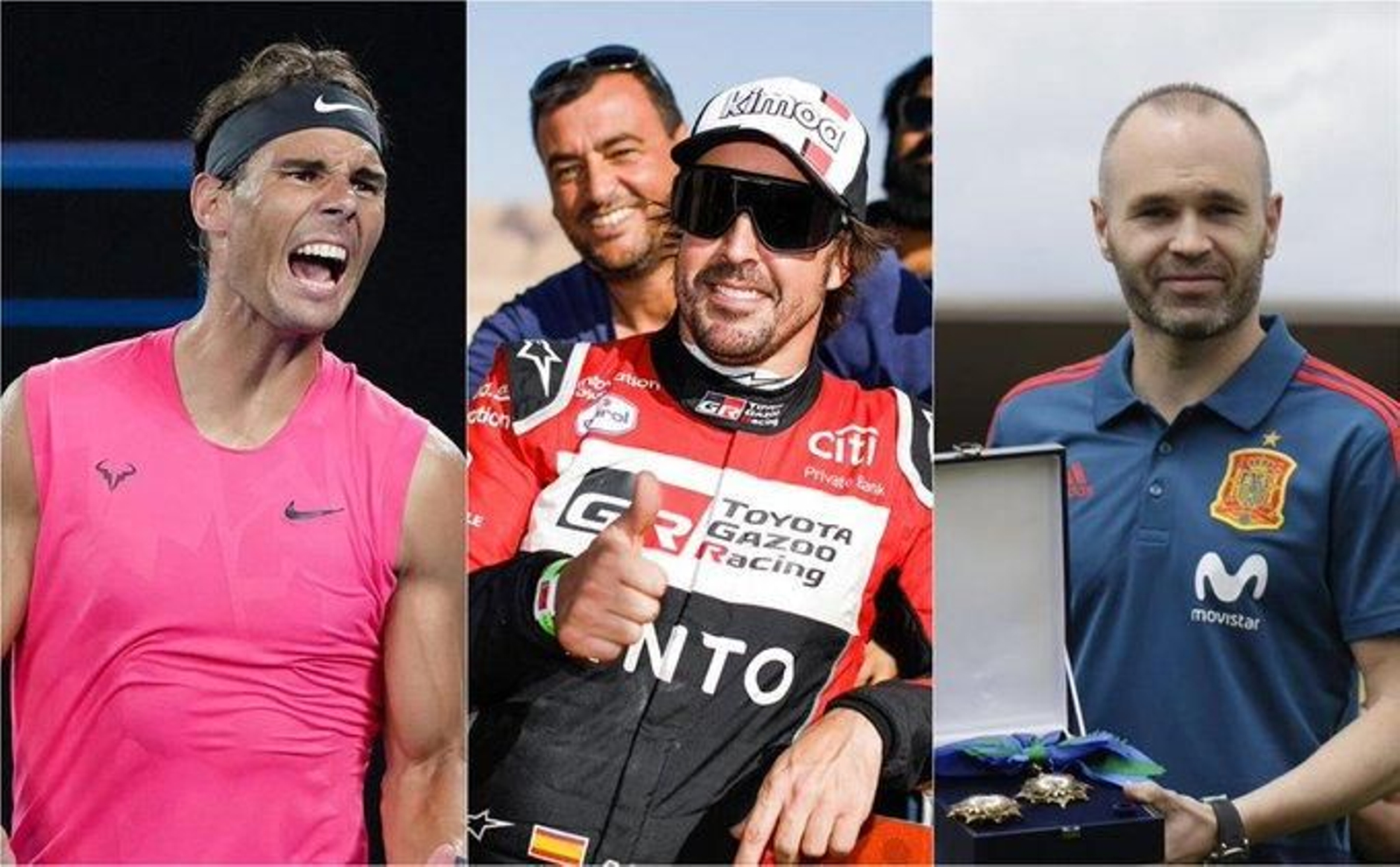 Rafa Nadal, Fernando Alonso y Andrés Iniesta