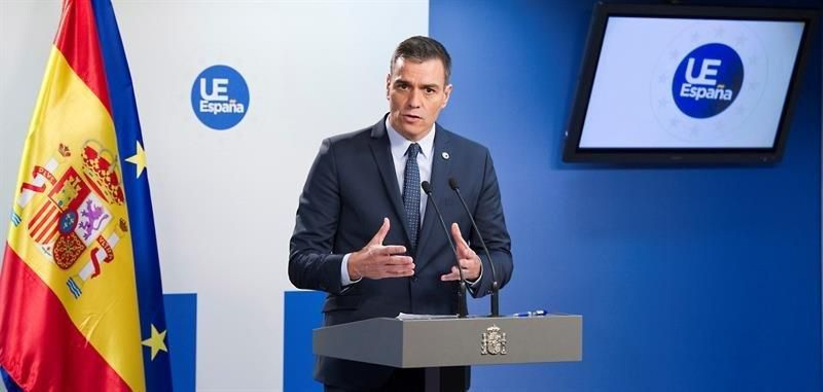 Pedro Sánchez, durante la rueda de prensa al término del Consejo Europeo.