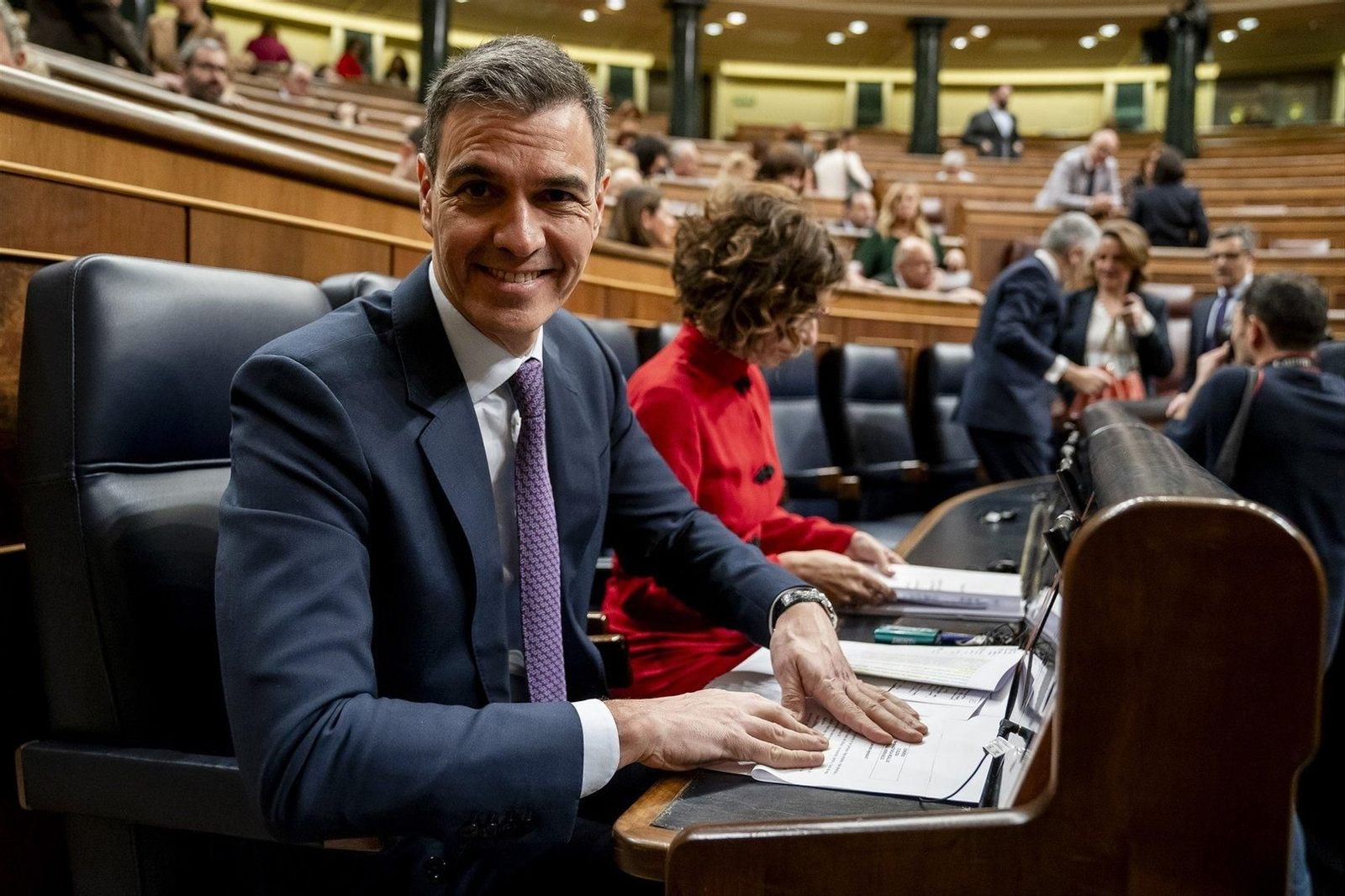 El presidente del Gobierno, Pedro Sánchez, interviene durante la sesión plenaria en el Congreso de los Diputados. // Europa Press