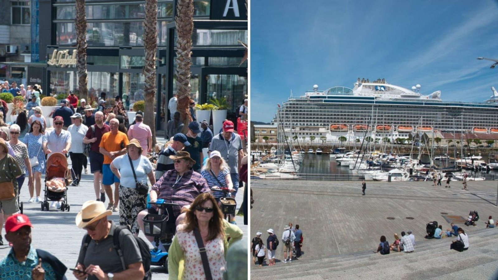 Cruceristas de los dos buques, ayer en el entorno de la Estación Marítima.