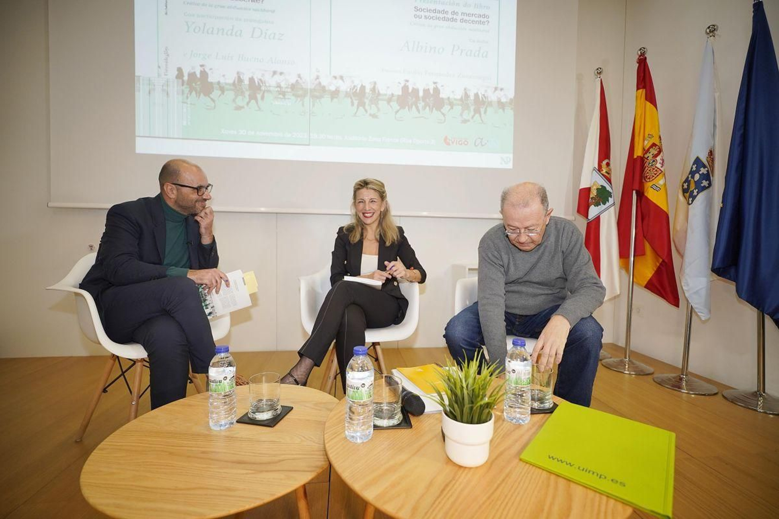Yolanda Díaz, con Albino Prada en el acto de presentación celebrado ayer en Zona Franca.