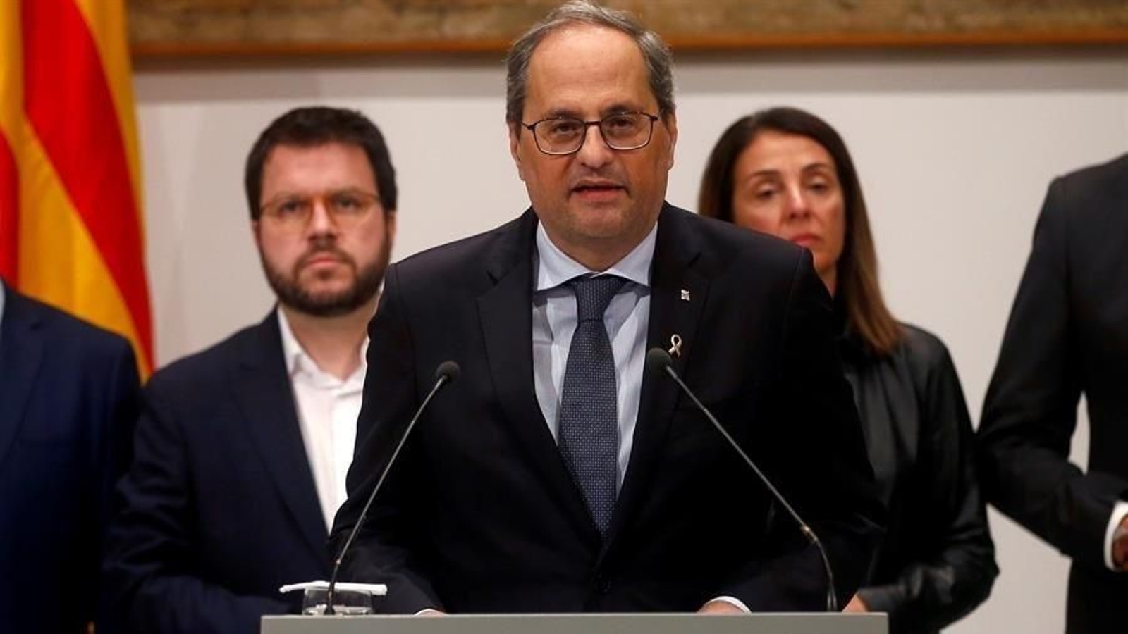 El presidente de la Generalitat de Cataluña, Quim Torra, durante su comparecencia ante los medios
