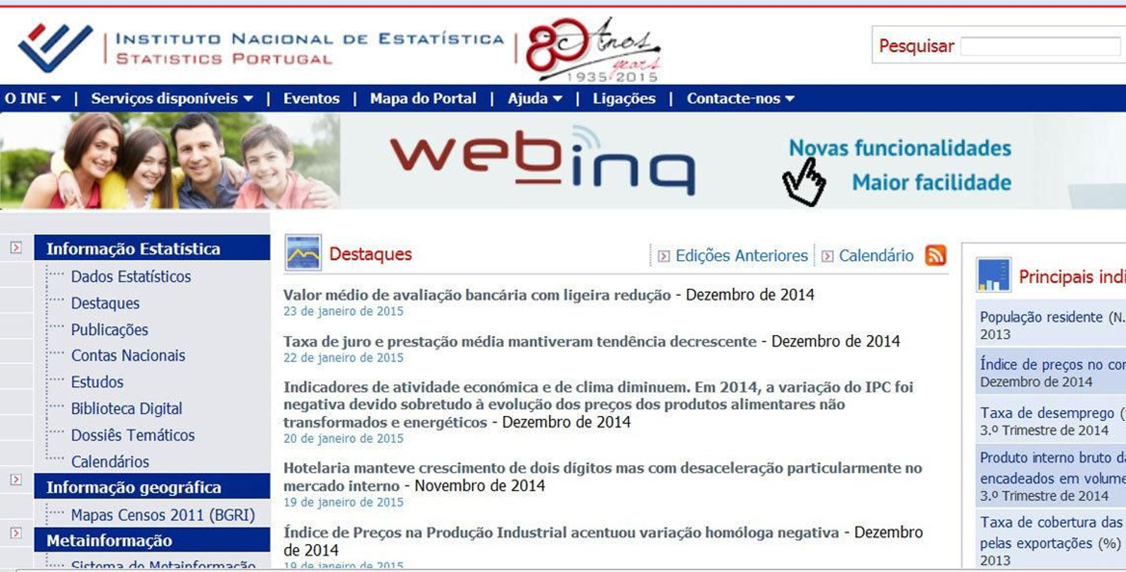 Página web del Instituto Nacional de Estatistica luso.