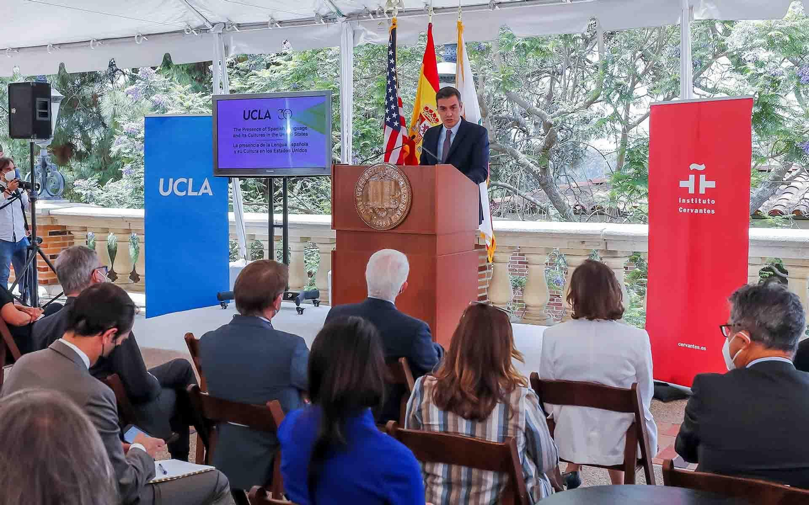 Pedro Sanchez en la UCLA, en Los Angeles. EFE/EPA/ETIENNE LAURENT