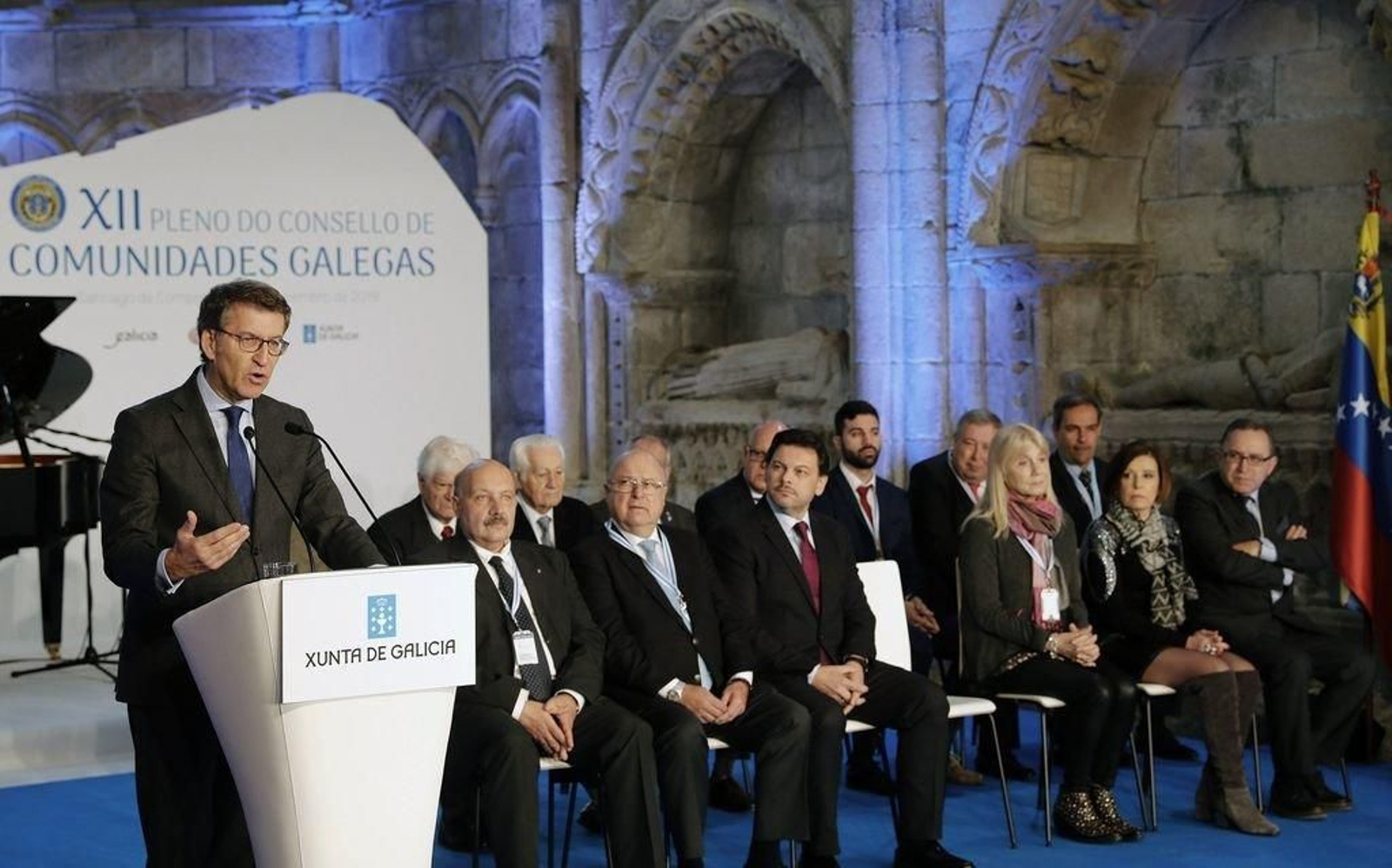 Feijóo, durante su intervención en el XII Pleno do Consello das Comunidades.