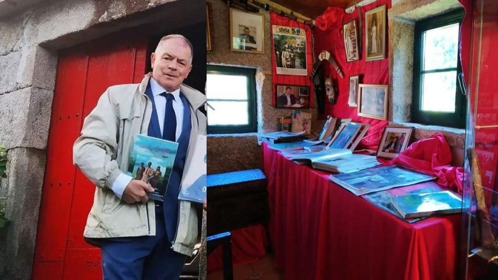 Maximino Fernández Sendín, con el libro de Alfonso Graña, que cuenta con un rincón en el museo etnográfico Pazo da Cruz, en Covelo.