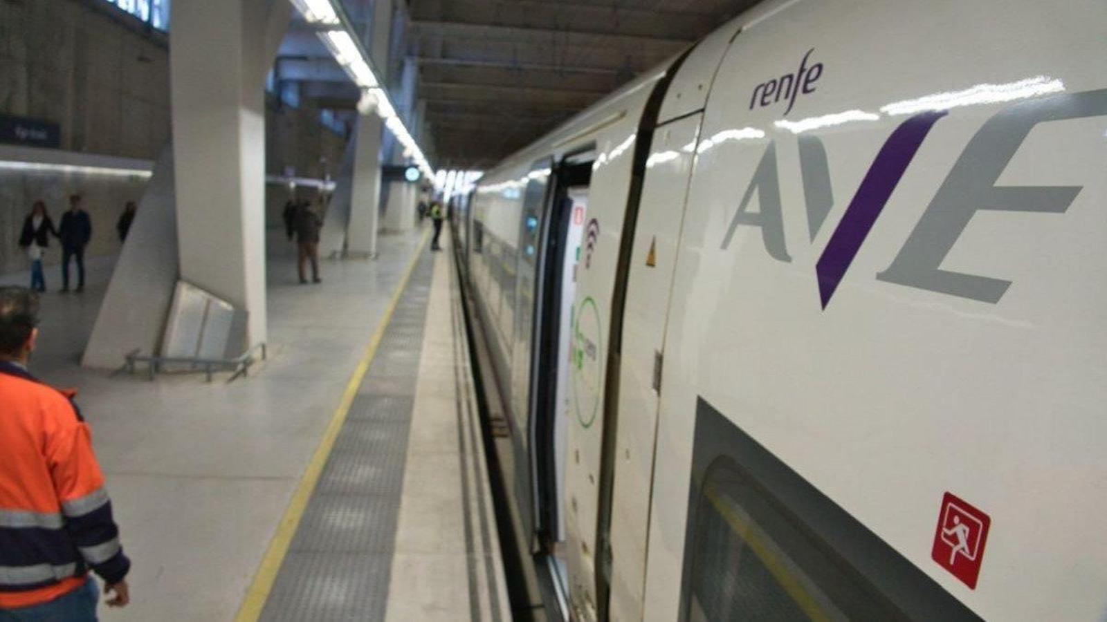 Un tren de alta velocidad en la estación de Urzaiz tras un viaje de pruebas.