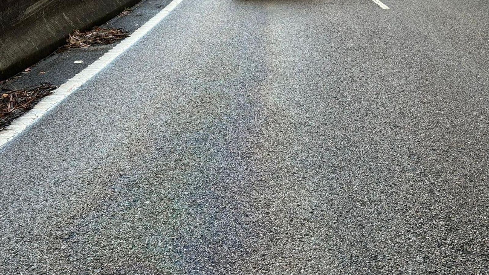 Los restos de aceite en la calzada. // Alberte