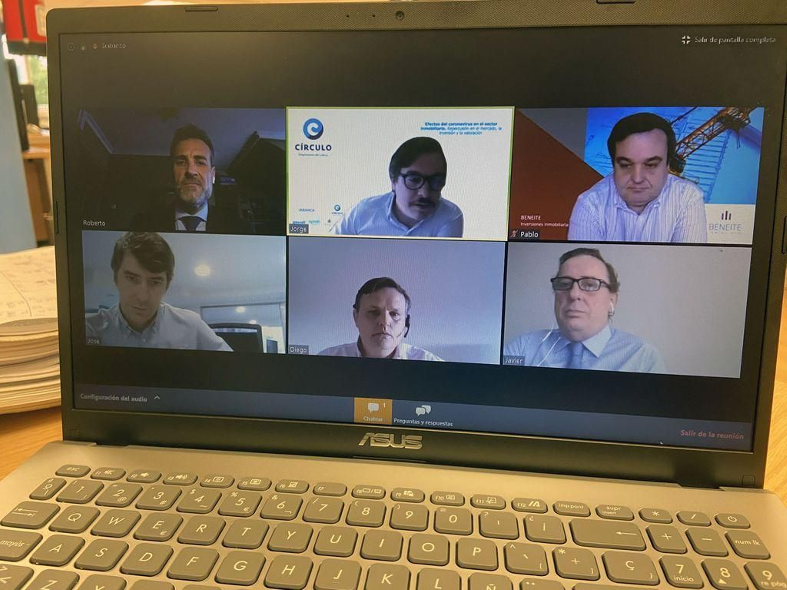 Roberto Fernández, Jorge Pernas, Pablo Campos, José Viqueira, Diego Esquer y Javier Garrido, en la charla virtual de Círculo de Empresarios.