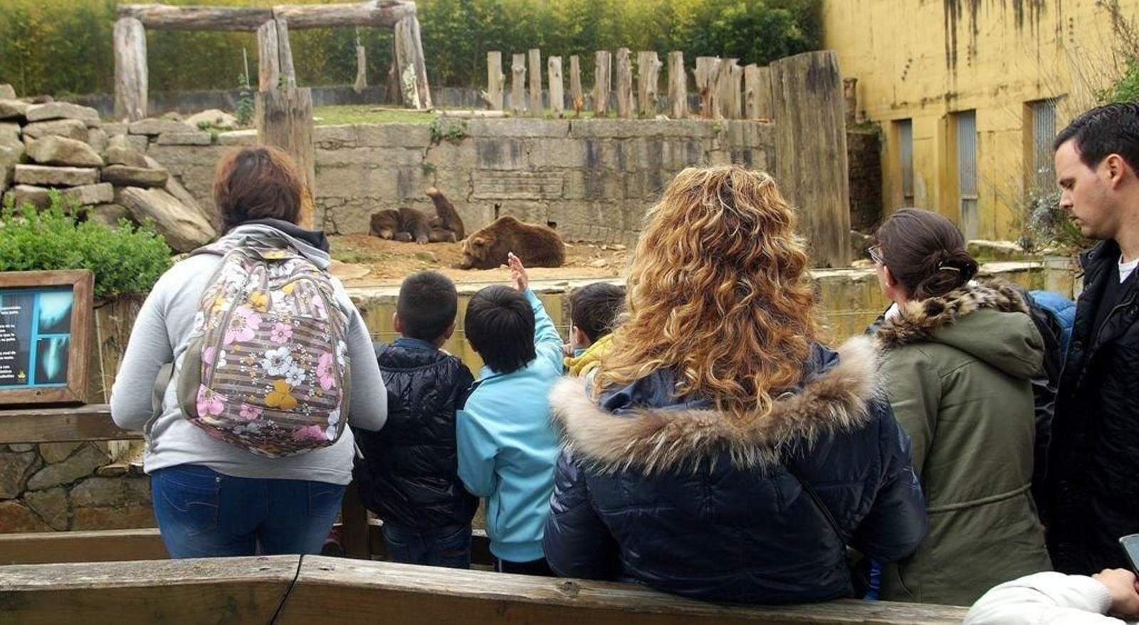 Público ante el foso de los osos, un espacio abierto con plantígrados de Asturias.