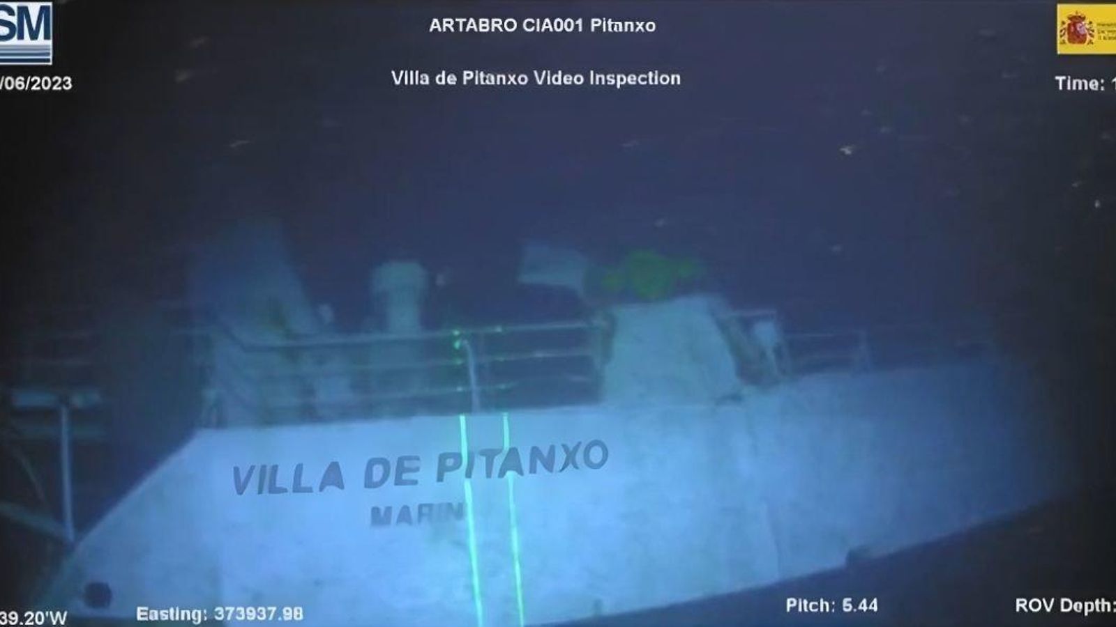 El pecio del “Villa de Pitanxo” fotografiado por el robot que lo localizó en el fondo del mar.