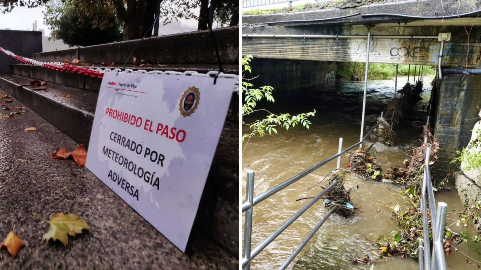 El Concello cerró el paseo de las Avenidas y Montero Ríos ante el temor a la caída de árboles. El Lagares, desbordado cerca de Balaídos.
