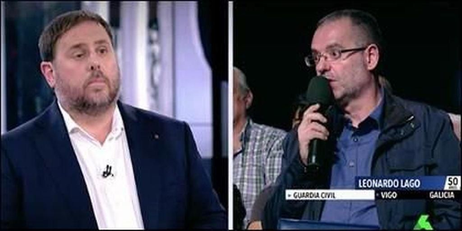 Un momento del "diálogo" entre Oriol Junqueras, de ERC, y el vigués Lago.