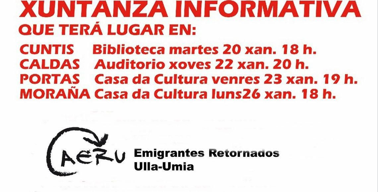 Cartel informativo de la Asociación de Emigrantes Retornados Ulla-Umia.