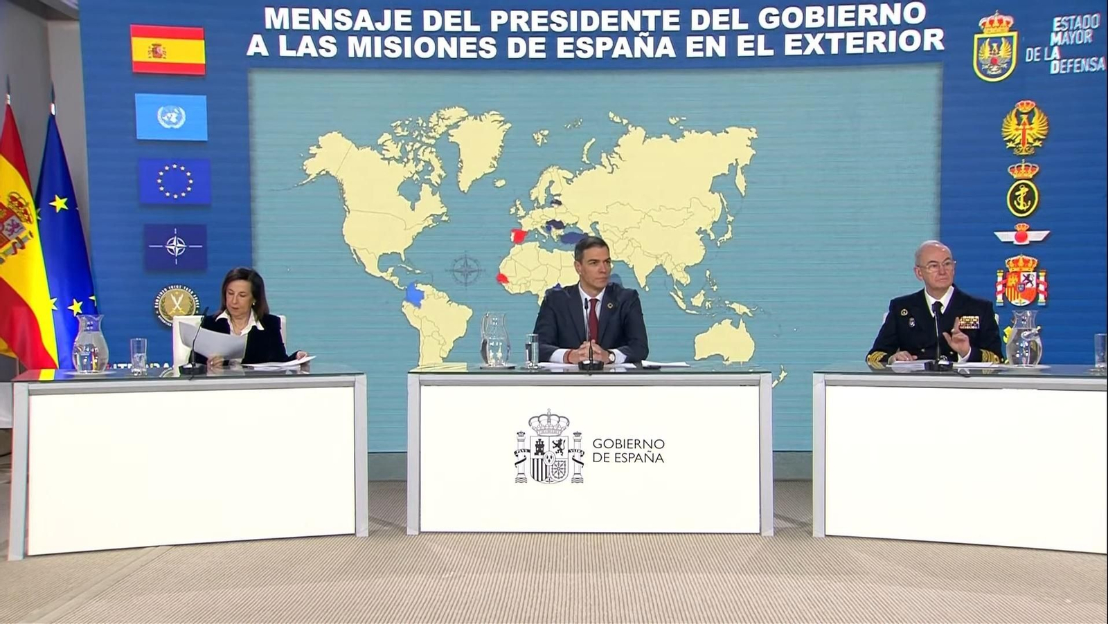 El presidente del Gobierno, Pedro Sánchez, ha mantenido este martes una videoconferencia con las unidades españolas desplegadas en misiones humanitarias y de paz en el extranjero, con motivo de las fiestas navideñas.